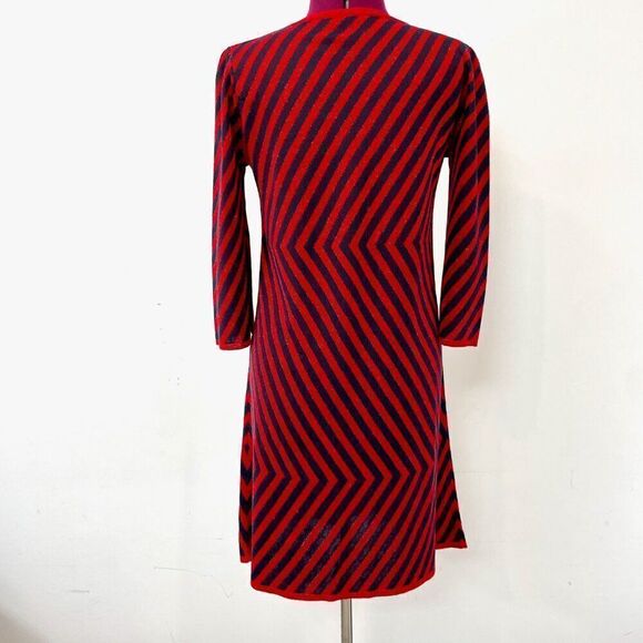 Marella Red Black Zig Zag Stripe Metallic Knit Mini Dress sz M 70s style - Picture 7 of 7